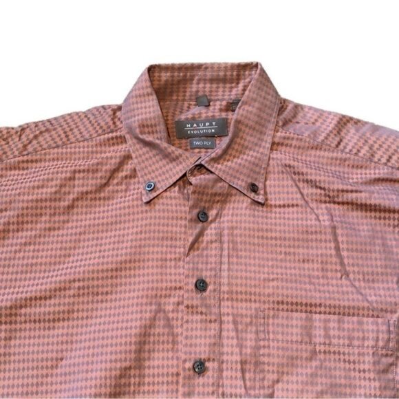 Haupt of Germany 16 1/2 Brown Diamond Plaid Dress Shirt - Picture 3 of 3